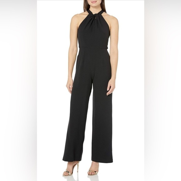 JULIA JORDAN KNOT NECK HALTER JUMPSUIT BLACK  NEW SIZE 6 - Picture 1 of 5